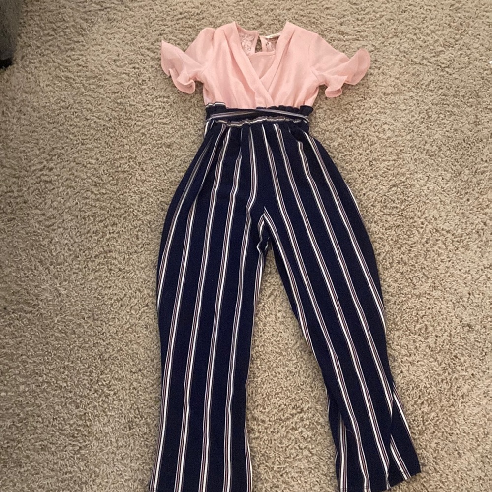 A pink and blue jumpsuit